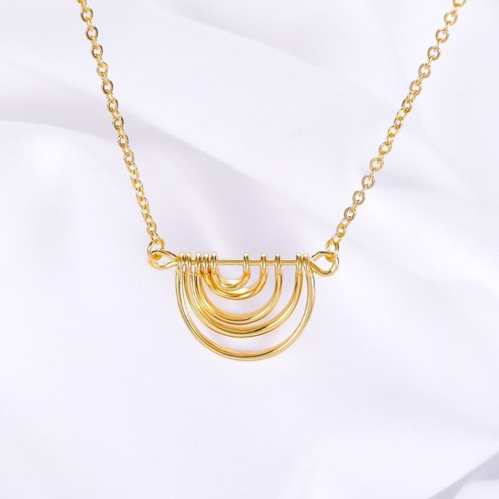 Gold multi layered half circle pendant necklace - Picture 2 of 5